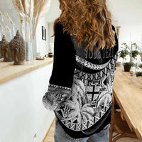 Personalised Fiji Day Women Casual Shirt Flying Fijians Masi Kesa Style - Black - Wonder Print Shop