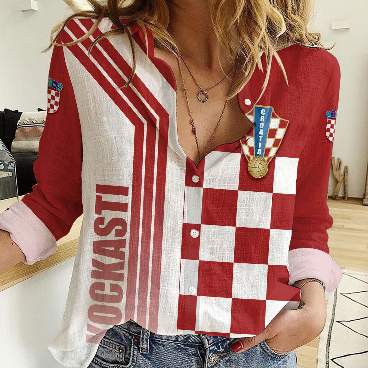 Personalised Croatia World Cup 2022 Women Casual Shirt Kockasti - Wonder Print Shop
