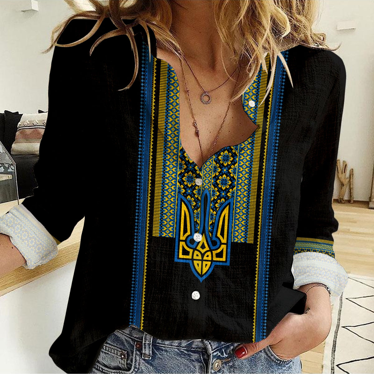 Ukraine Folk Patterns Women Casual Shirt Unity Day - Wonder Print Shop