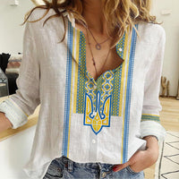 Ukraine Folk Patterns Women Casual Shirt Unity Day - White - Wonder Print Shop