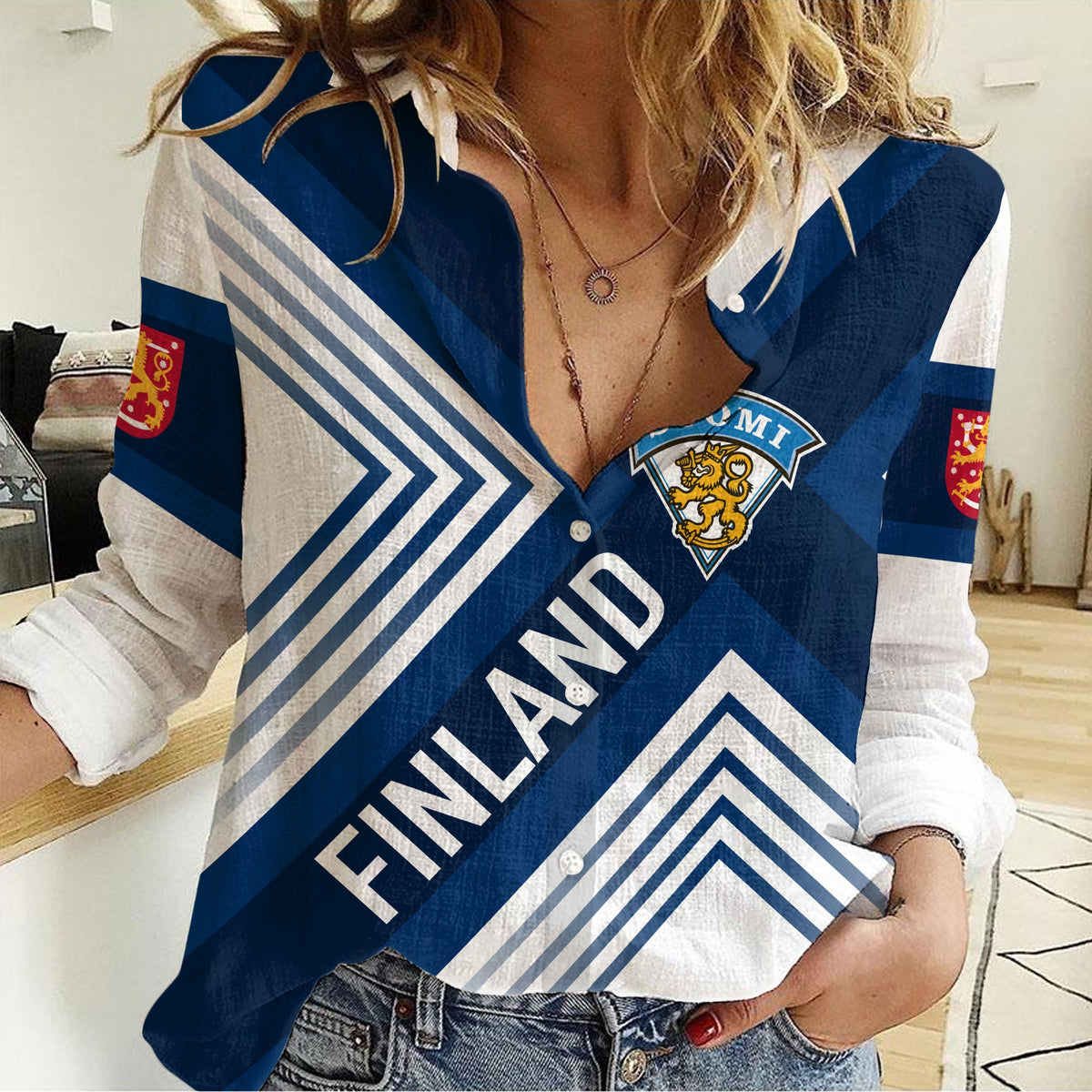 Personalised Finland Ice Hockey World Championships Suomi Women Casual Shirt - White Version - Wonder Print Shop