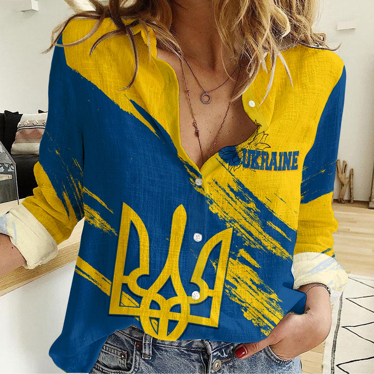 Ukraine Women Casual Shirt Slava Ukraini Grunge Style - Wonder Print Shop