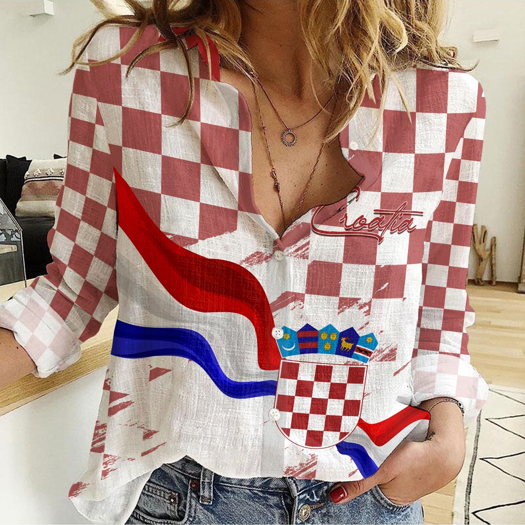 croatia-women-casual-shirt-checkerboard-grunge-style