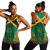 Jamaica Personalised Women Racerback Tank Rastafari Lion Mix Kente - Wonder Print Shop