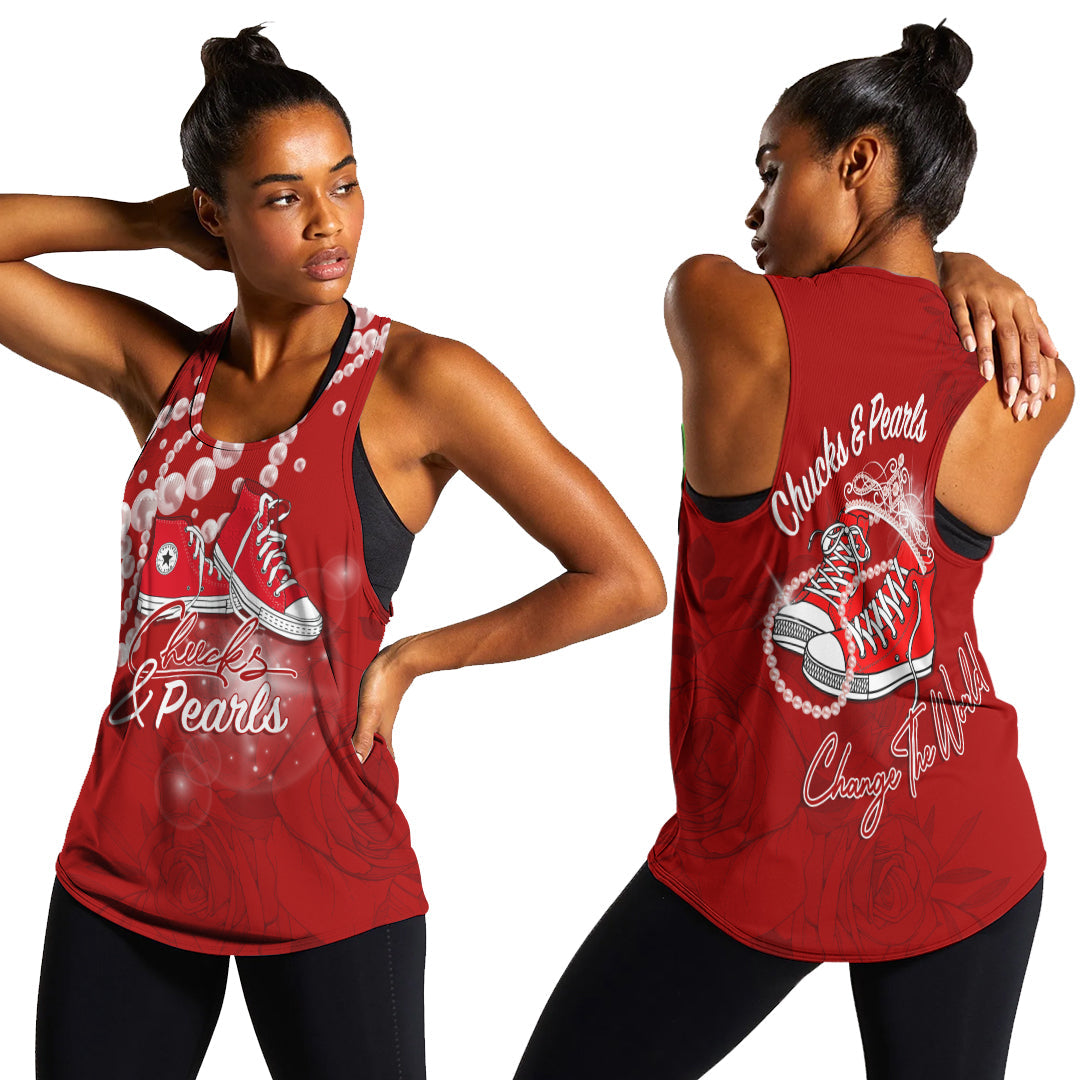 Womxn's History Month Women Racerback Tank Chucks and Pearls Change The World - Wonder Print Shop