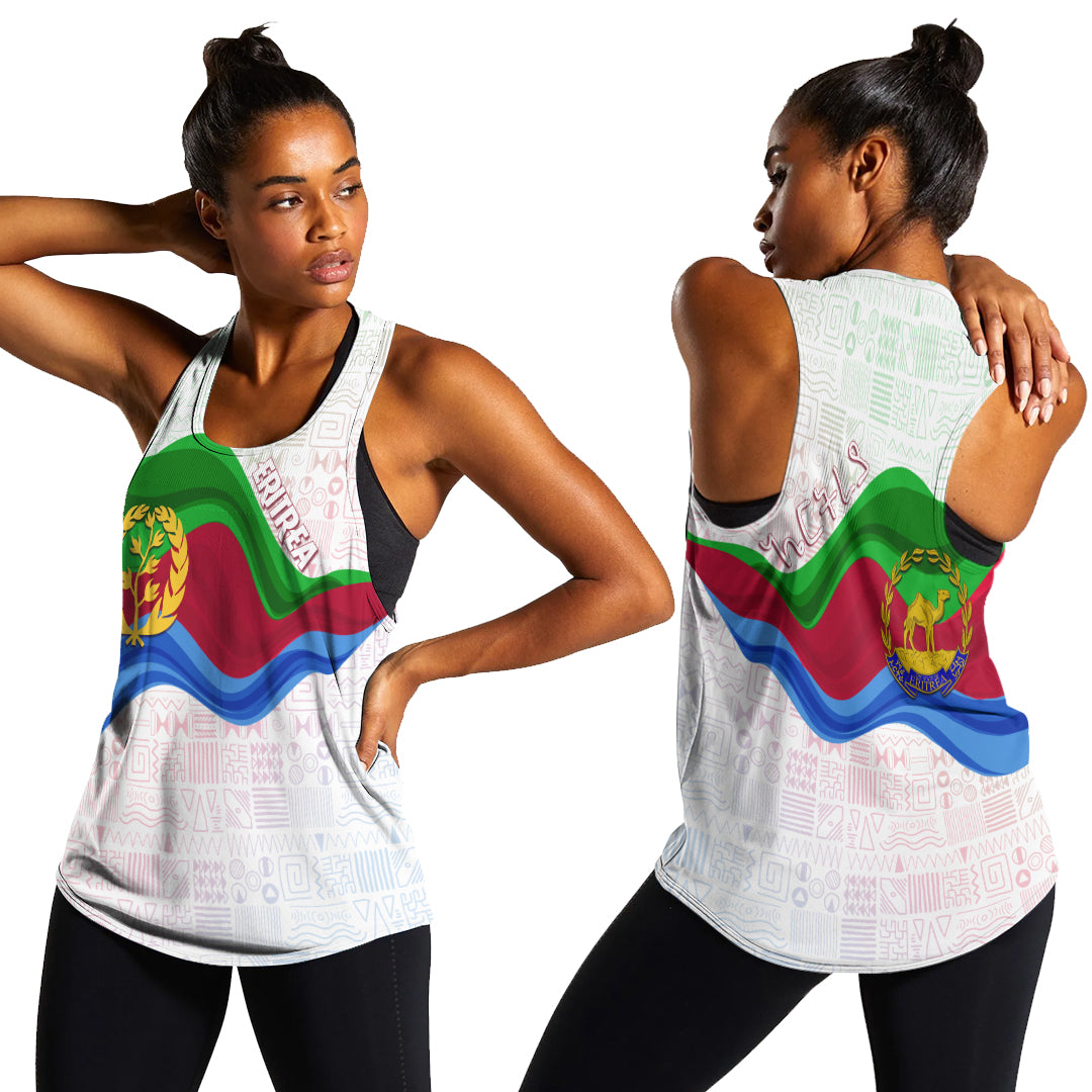 Eritrea Independence Day Women Racerback Tank Ethnic African Pattern - White - Wonder Print Shop