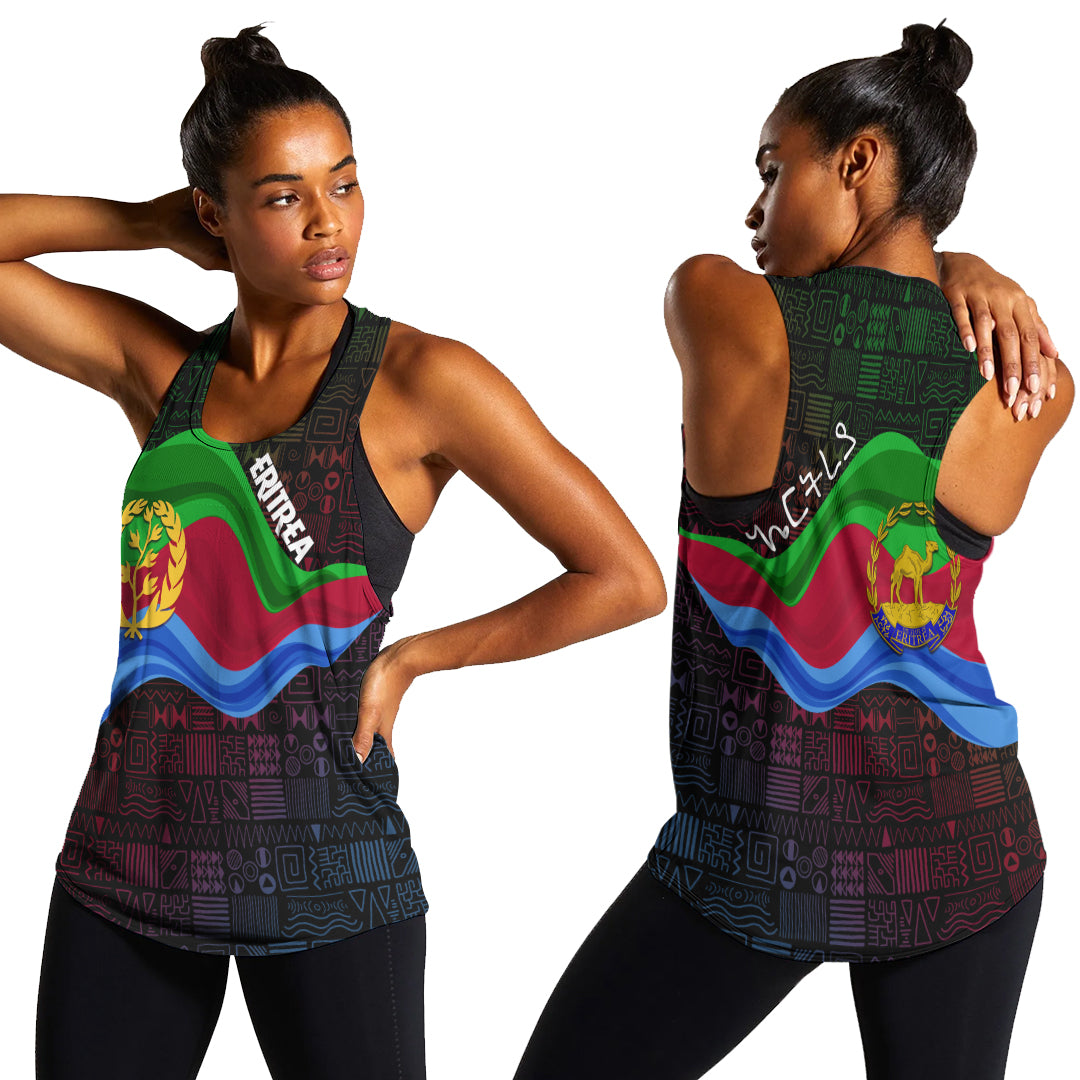 Eritrea Independence Day Women Racerback Tank Ethnic African Pattern - Black - Wonder Print Shop