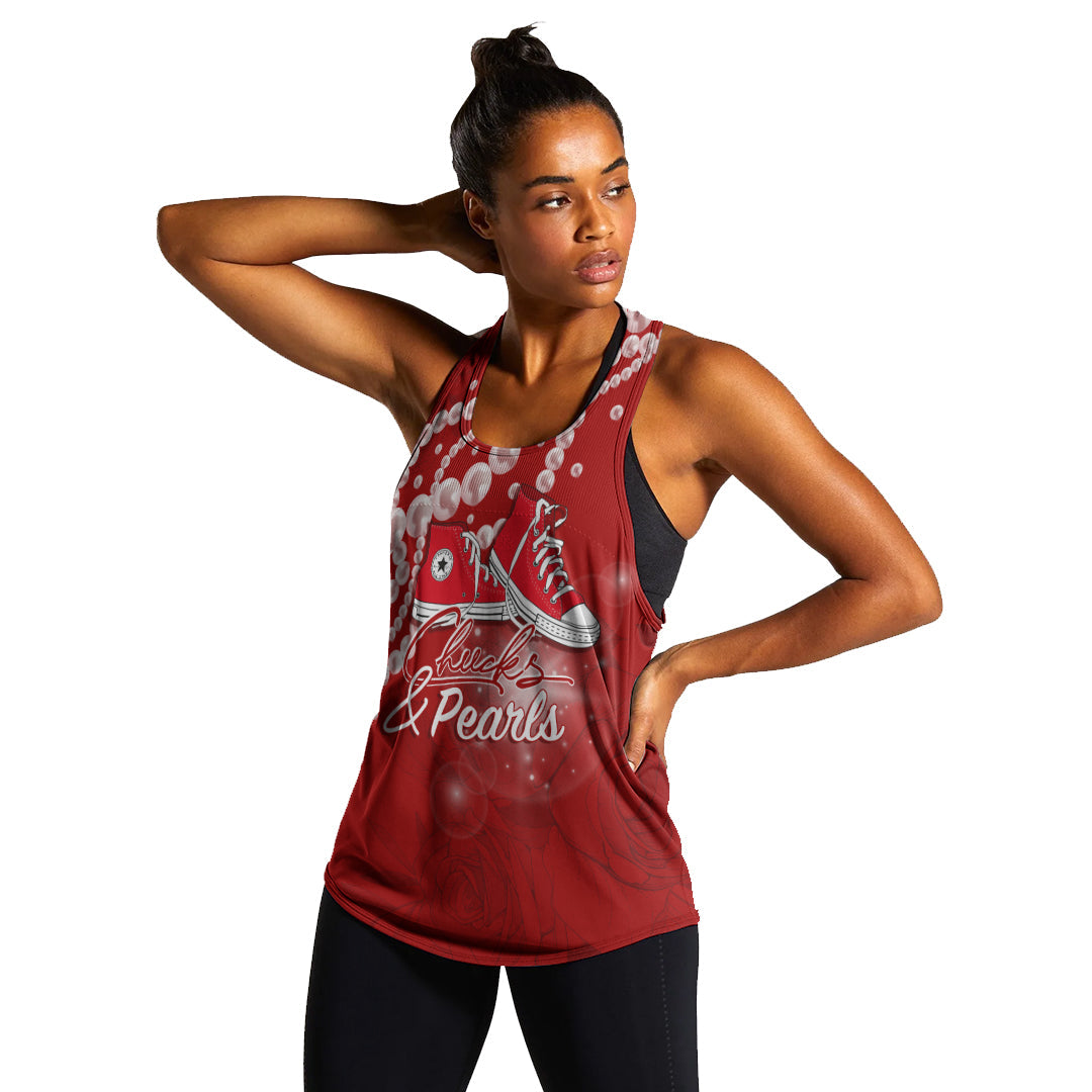 Womxn's History Month Women Racerback Tank Chucks and Pearls Change The World - Wonder Print Shop