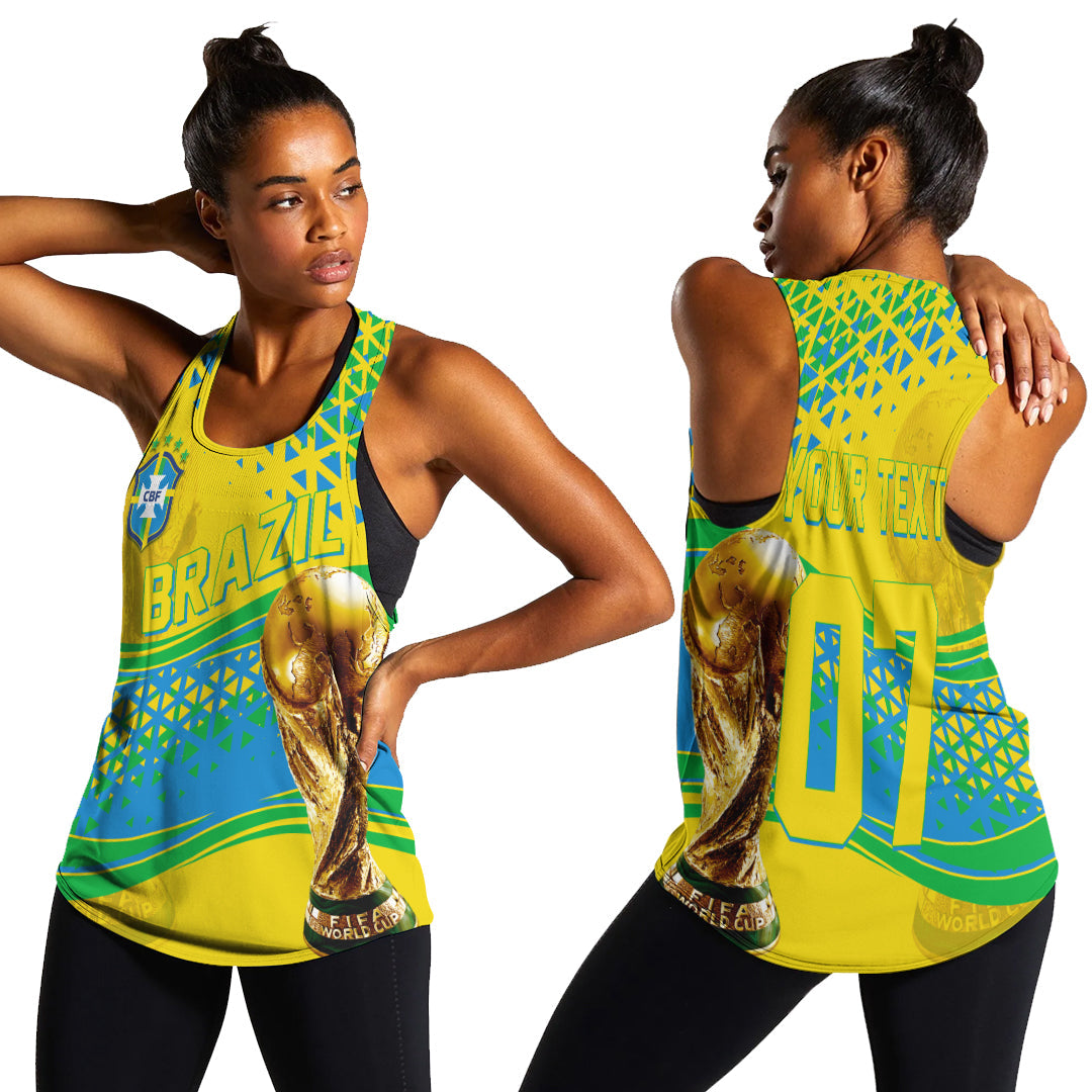 Personalised Brazil Women Racerback Tank World Cup 2022 - Champions - Wonder Print Shop
