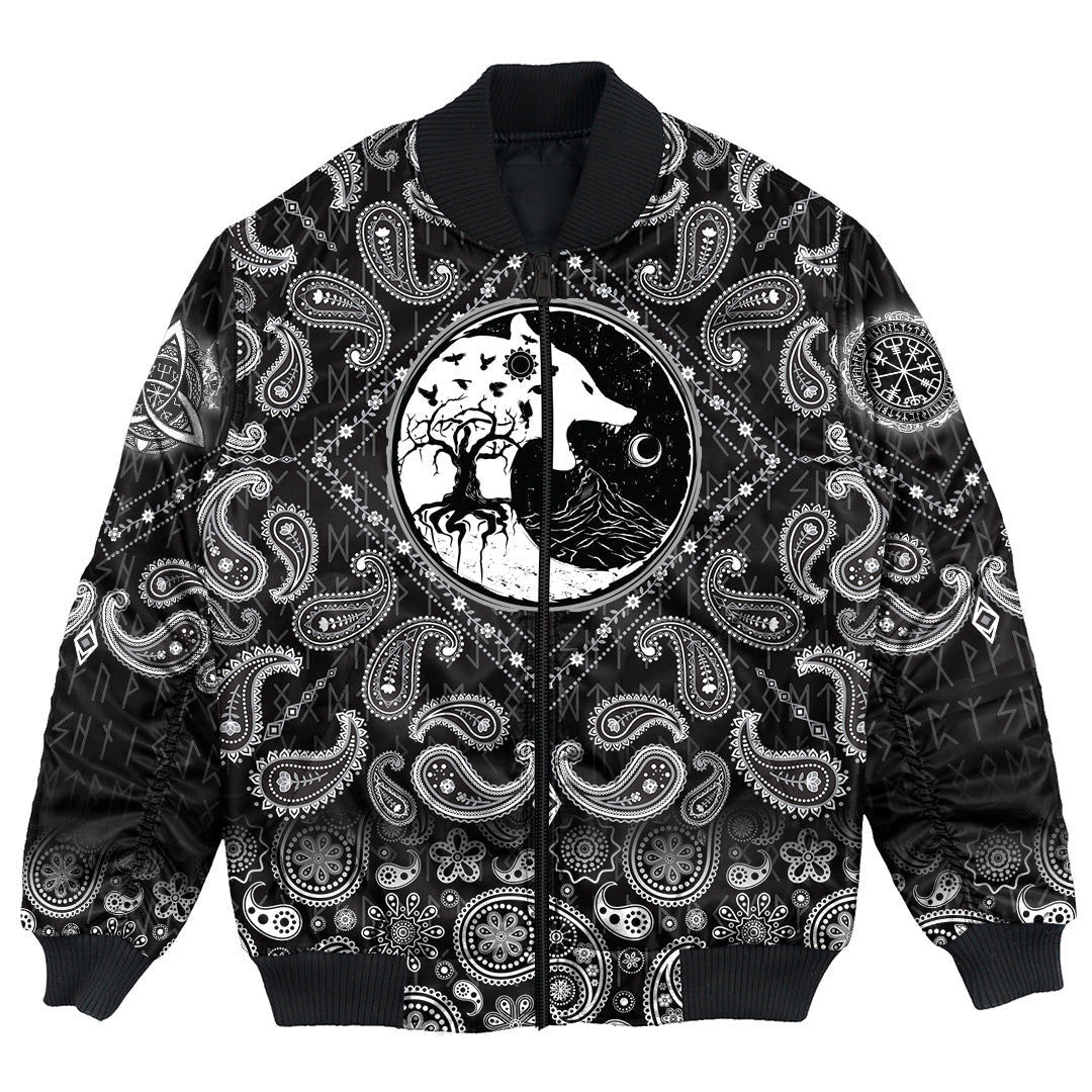 Viking Bomber Jacket Wolf and Ravens with Bandana Paisley Style RLT12 - Wonder Print Shop