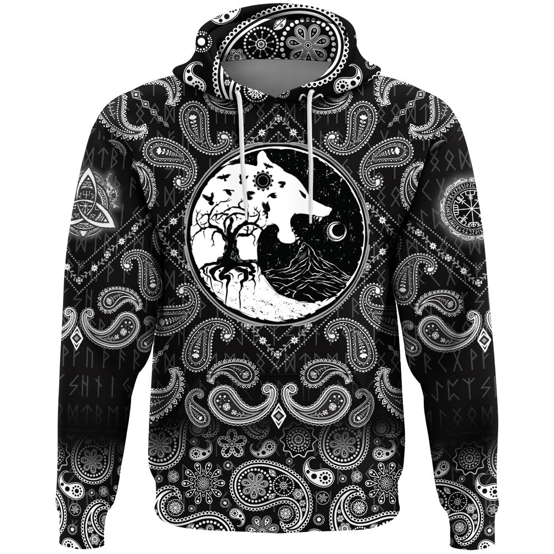 Viking Hoodie Wolf and Ravens with Bandana Paisley Style RLT12 - Wonder Print Shop