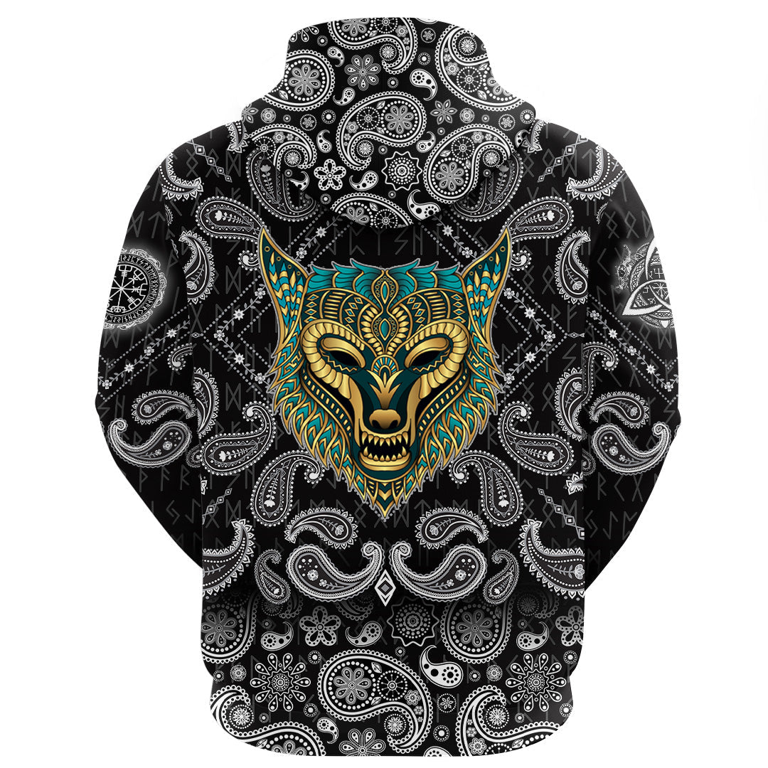 Viking Hoodie Wolf Ethnic Style with Bandana Paisley Style RLT12 - Wonder Print Shop