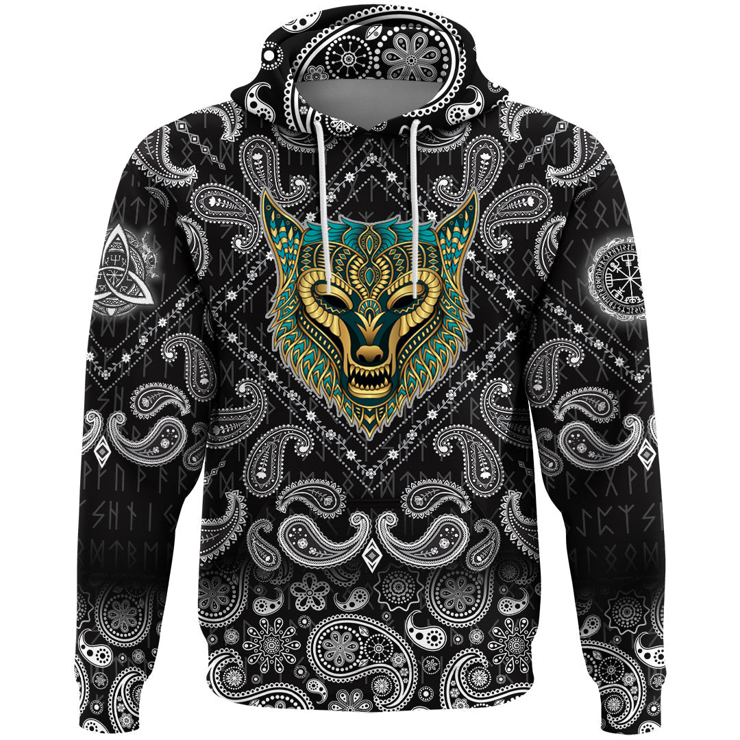 Viking Hoodie Wolf Ethnic Style with Bandana Paisley Style RLT12 - Wonder Print Shop