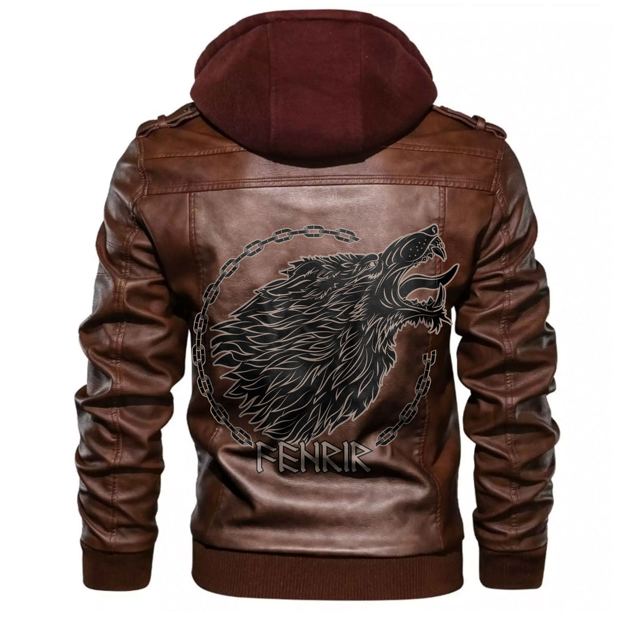 Viking Wolf Fenrir To Old Norse Mythology On White Leather Jacket RLT12 - Wonder Print Shop