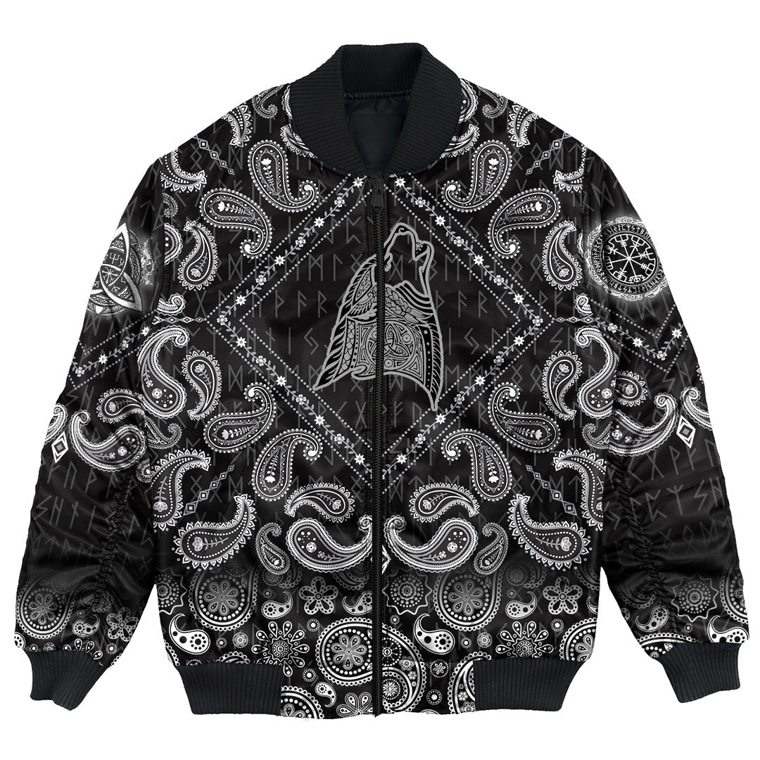 Viking Bomber Jacket Wolf Head Howling with Bandana Paisley Style RLT12 - Wonder Print Shop
