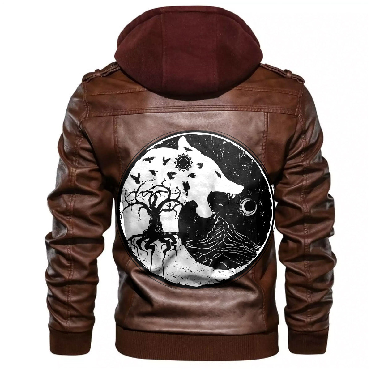Viking Wolf Swallowing Of The Moon World Tree Raven Leather Jacket RLT12 - Wonder Print Shop