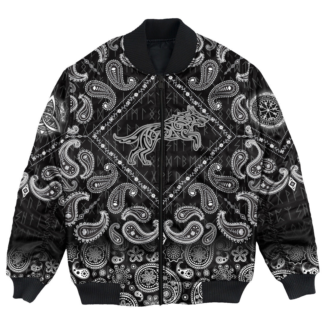 Viking Bomber Jacket Wolf Tattoo In Traditional Celtic Style with Bandana Paisley Style RLT12 - Wonder Print Shop