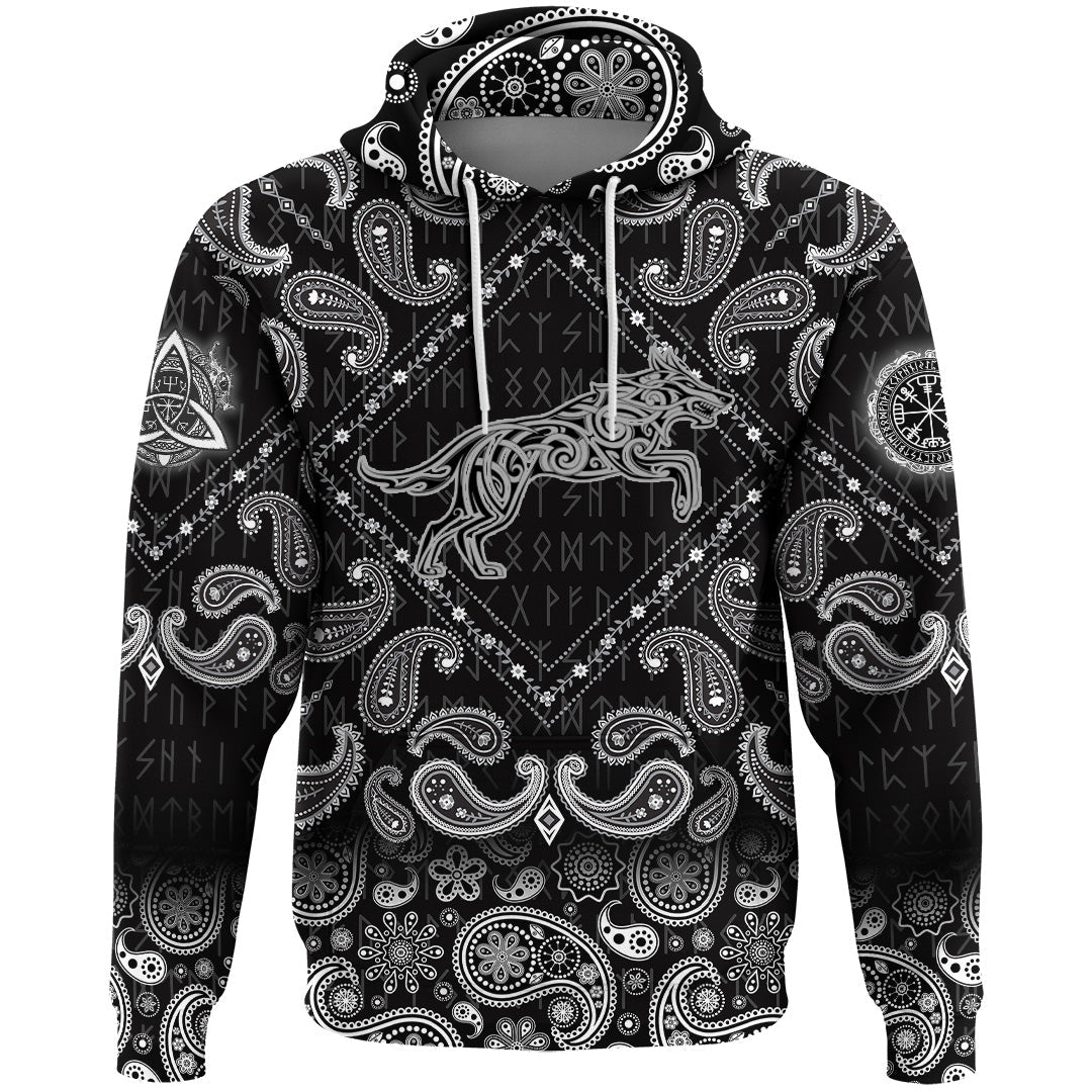 Viking Hoodie Wolf Tattoo In Traditional Celtic Style with Bandana Paisley Style RLT12 - Wonder Print Shop