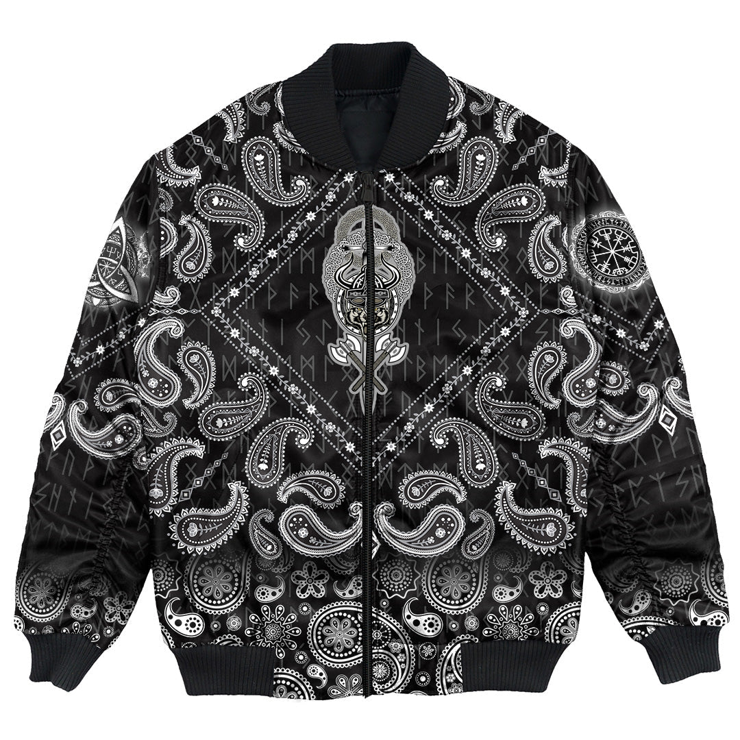 Viking Bomber Jacket Wolf With Helmet with Bandana Paisley Style RLT12 - Wonder Print Shop