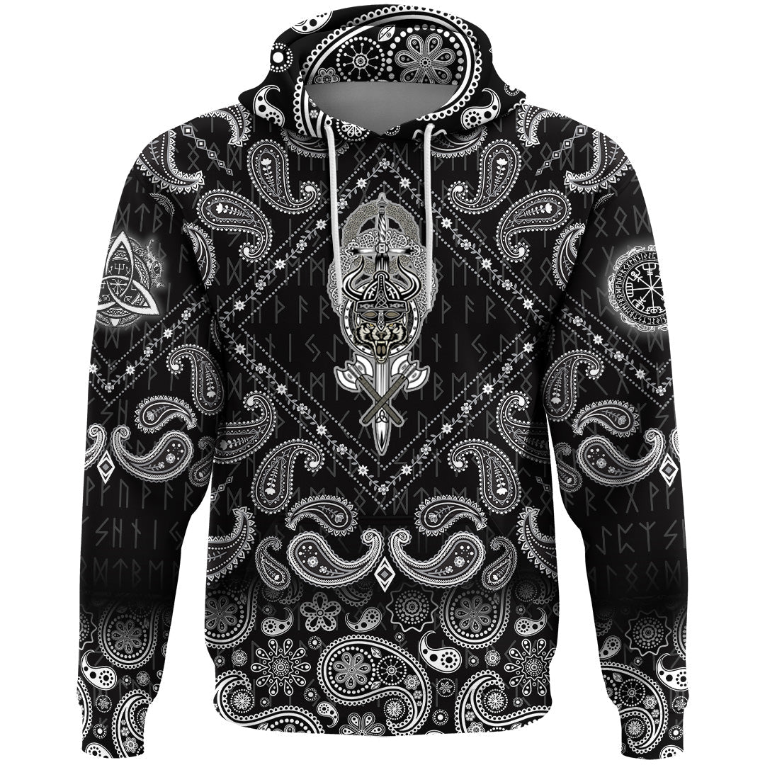 Viking Hoodie Wolf With Helmet with Bandana Paisley Style RLT12 - Wonder Print Shop