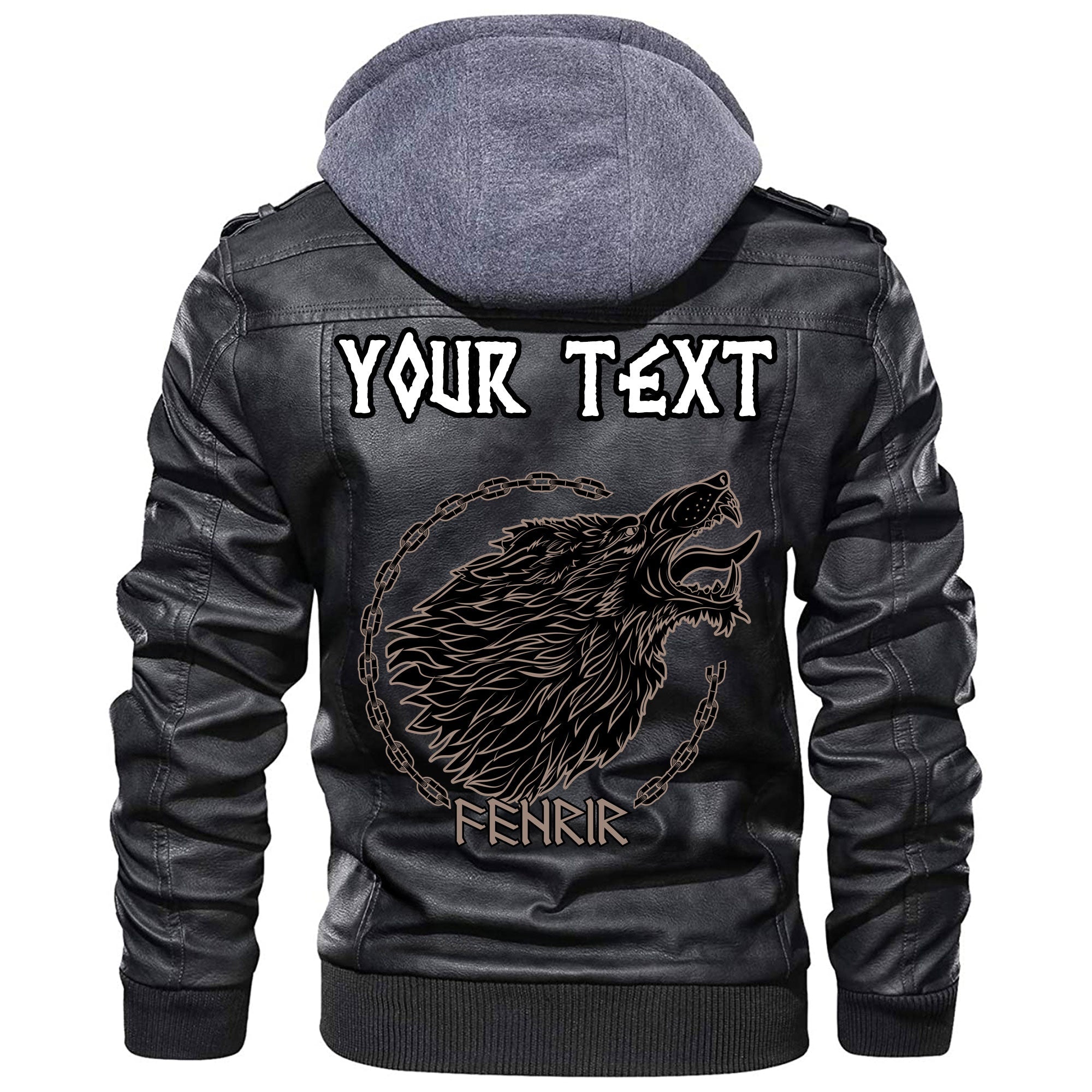 (Custom) Wonder Print Shop - Wolf Fenrir To Old Norse Mythology On White Leather Jacket RLT12 - Wonder Print Shop