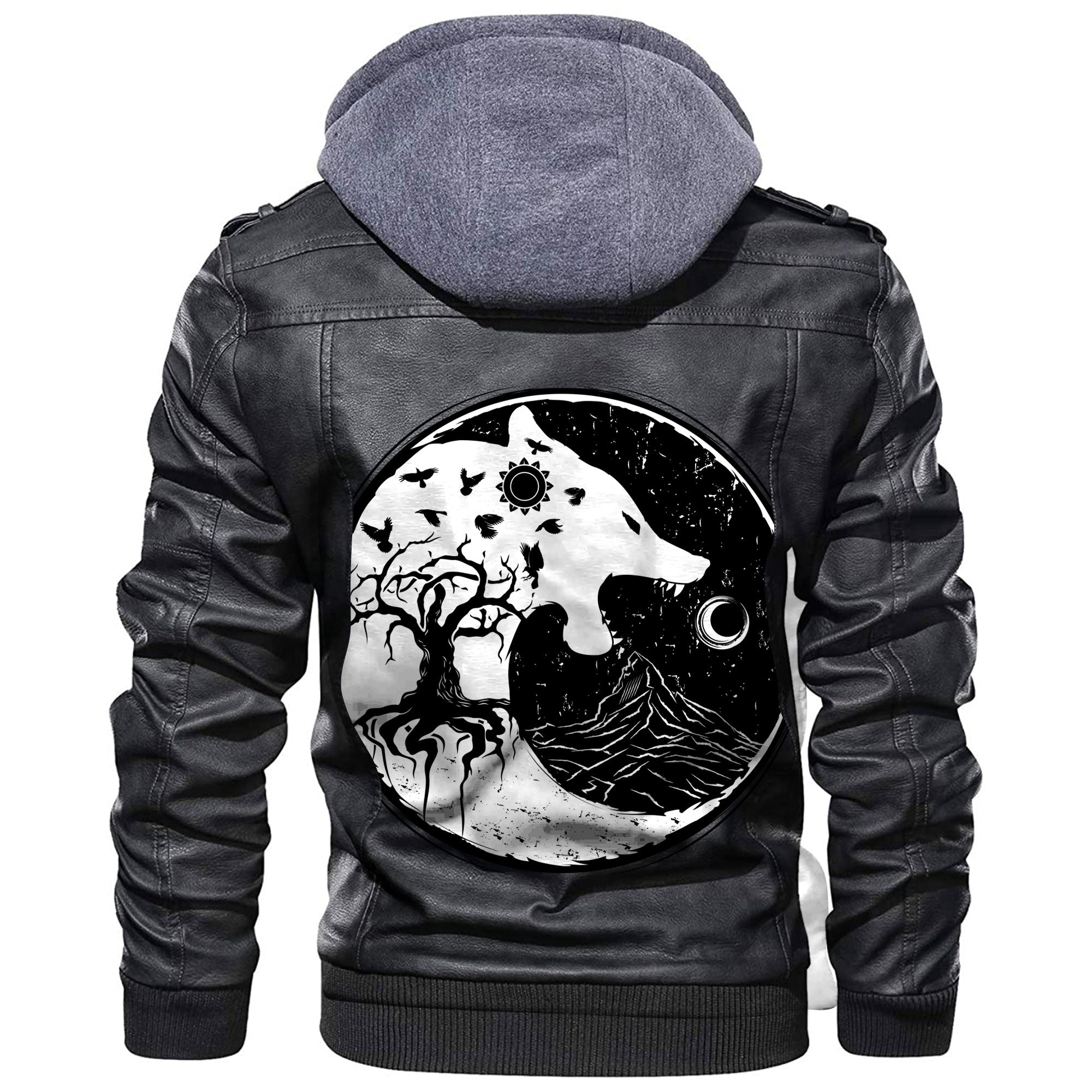 Viking Wolf Swallowing Of The Moon World Tree Raven Leather Jacket RLT12 - Wonder Print Shop