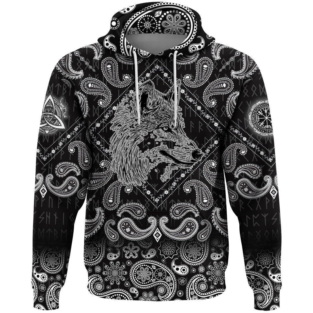 Viking Hoodie Wolf with Bandana Paisley Style RLT12 - Wonder Print Shop