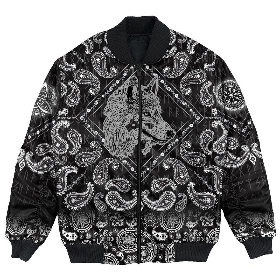Viking Bomber Jacket Wolf with Bandana Paisley Style RLT12 - Wonder Print Shop