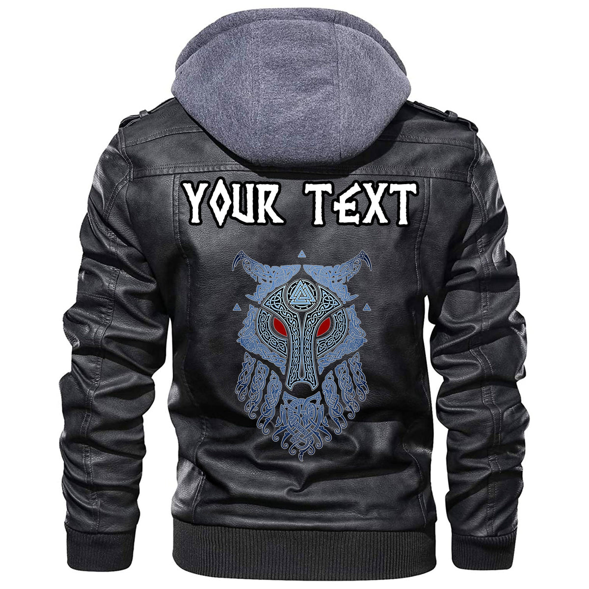 (Custom) Wonder Print Shop - Wolf and Valknut Leather Jacket RLT12 - Wonder Print Shop