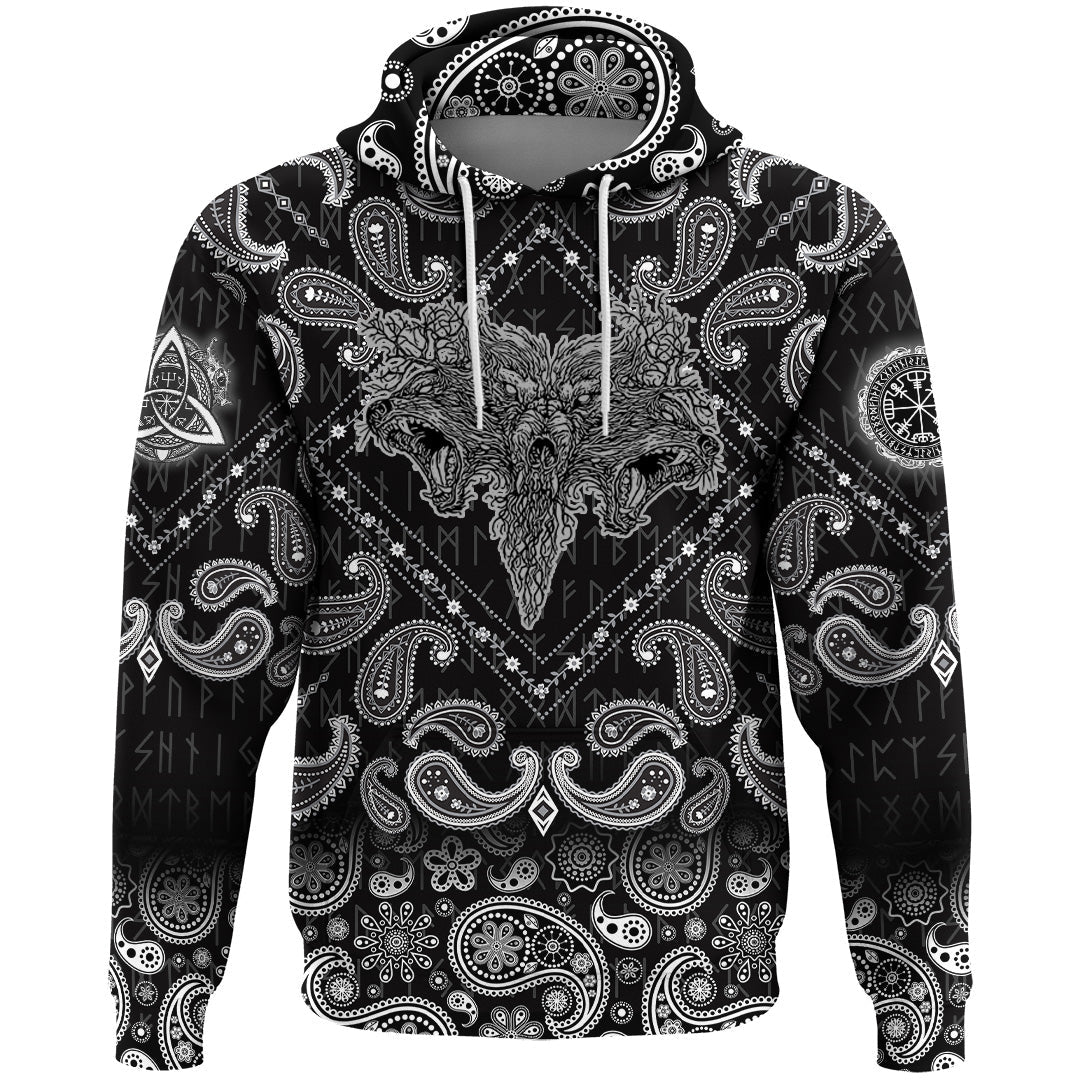 Viking Hoodie Wolfs with Bandana Paisley Style RLT12 - Wonder Print Shop