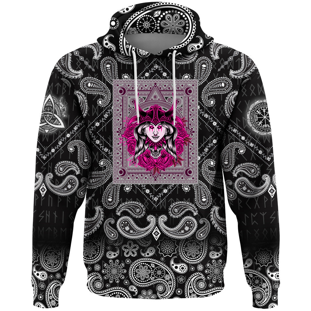 Viking Hoodie Woman Head with Bandana Paisley Style RLT12 - Wonder Print Shop
