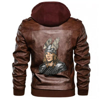 Viking Valkyrie In Metal Armor and Helmet Leather Jacket RLT12 - Wonder Print Shop