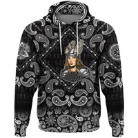 Viking Hoodie Woman In Metal Armor and Helmet with Bandana Paisley Style RLT12 - Wonder Print Shop