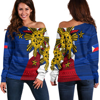 Filipino Off Shoulder Sweater Tribal Flag Style LT6 - Wonder Print Shop