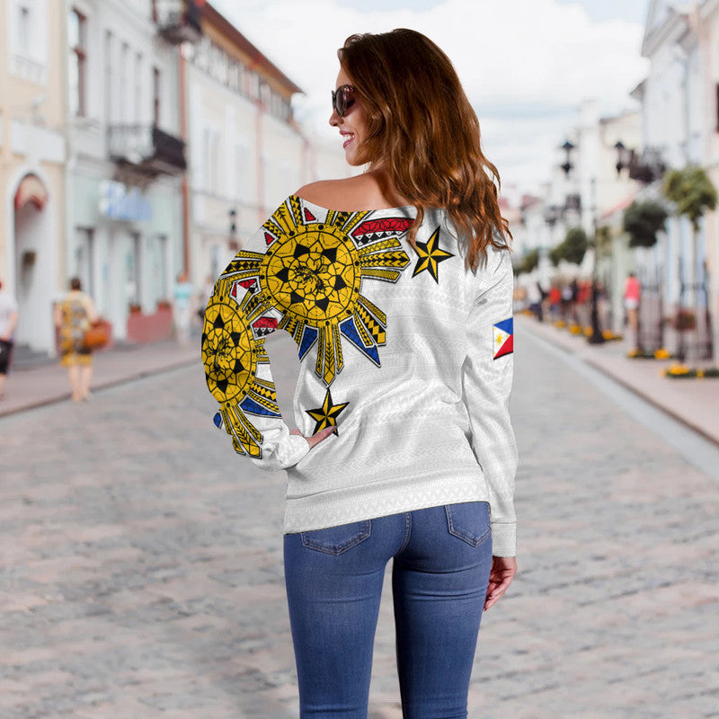 Filipino Off Shoulder Sweater Tribal White Style LT6 - Wonder Print Shop