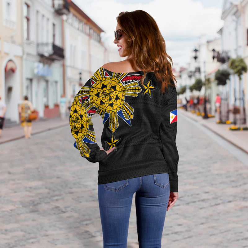 Filipino Off Shoulder Sweater Tribal Black Style LT6 - Wonder Print Shop