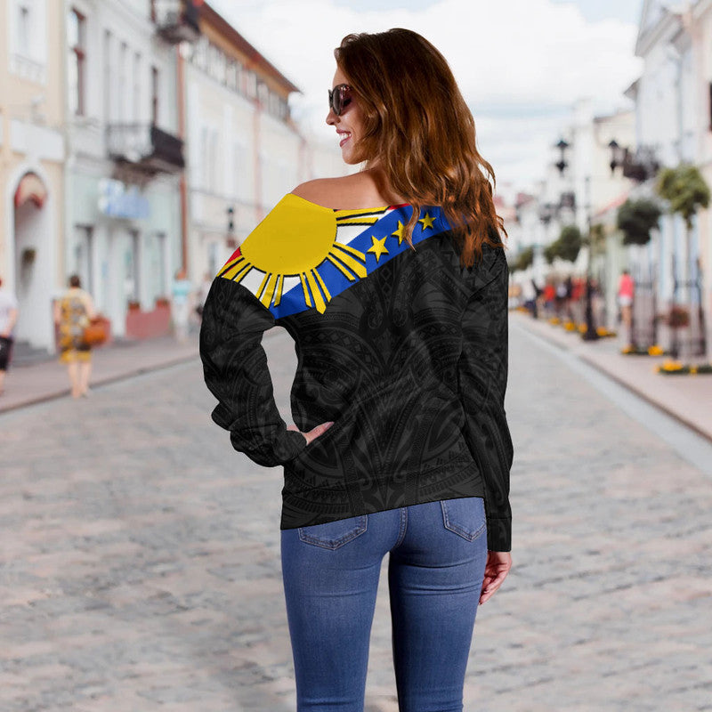 Pilipinas Off Shoulder Sweater Simple Style- Black LT6 - Wonder Print Shop