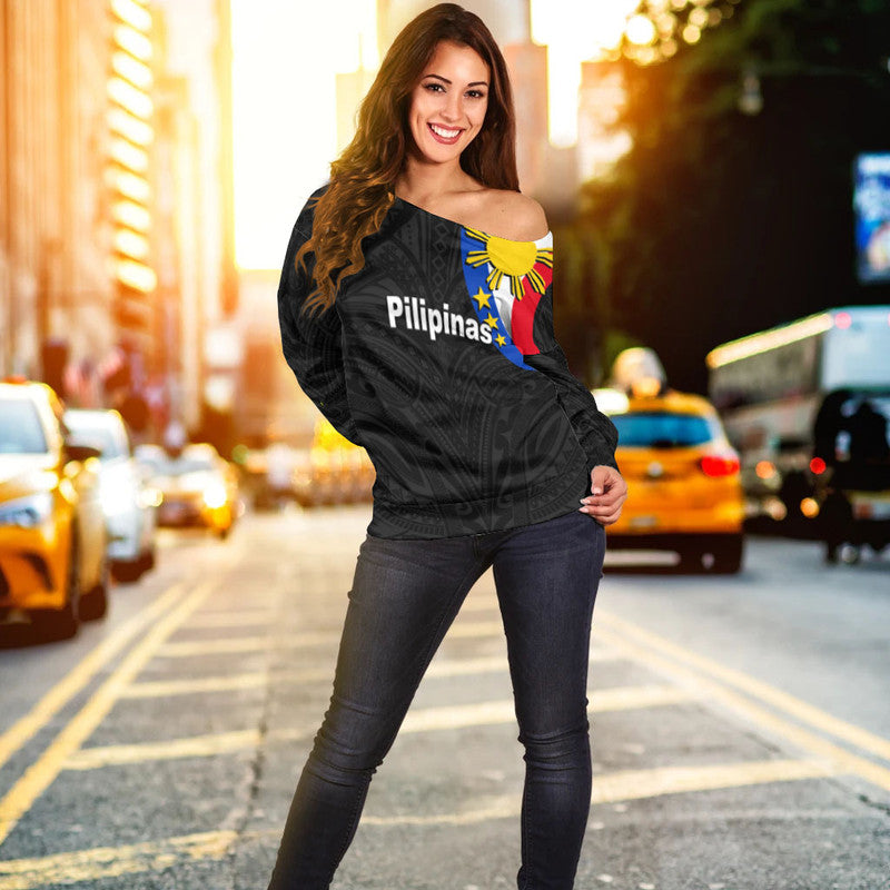 Pilipinas Off Shoulder Sweater Simple Style- Black LT6 - Wonder Print Shop