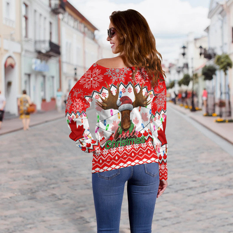 Christmas Moose Canada Women Off Shoulder Sweater 2022  LT6 - Wonder Print Shop