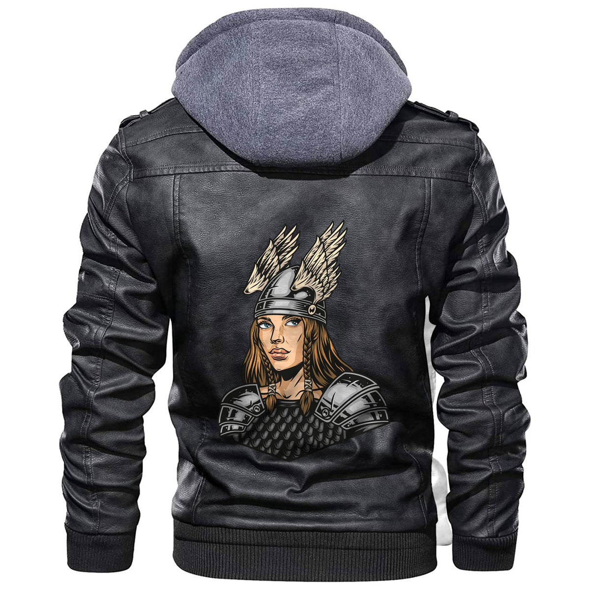 Viking Valkyrie In Metal Armor and Helmet Leather Jacket RLT12 - Wonder Print Shop