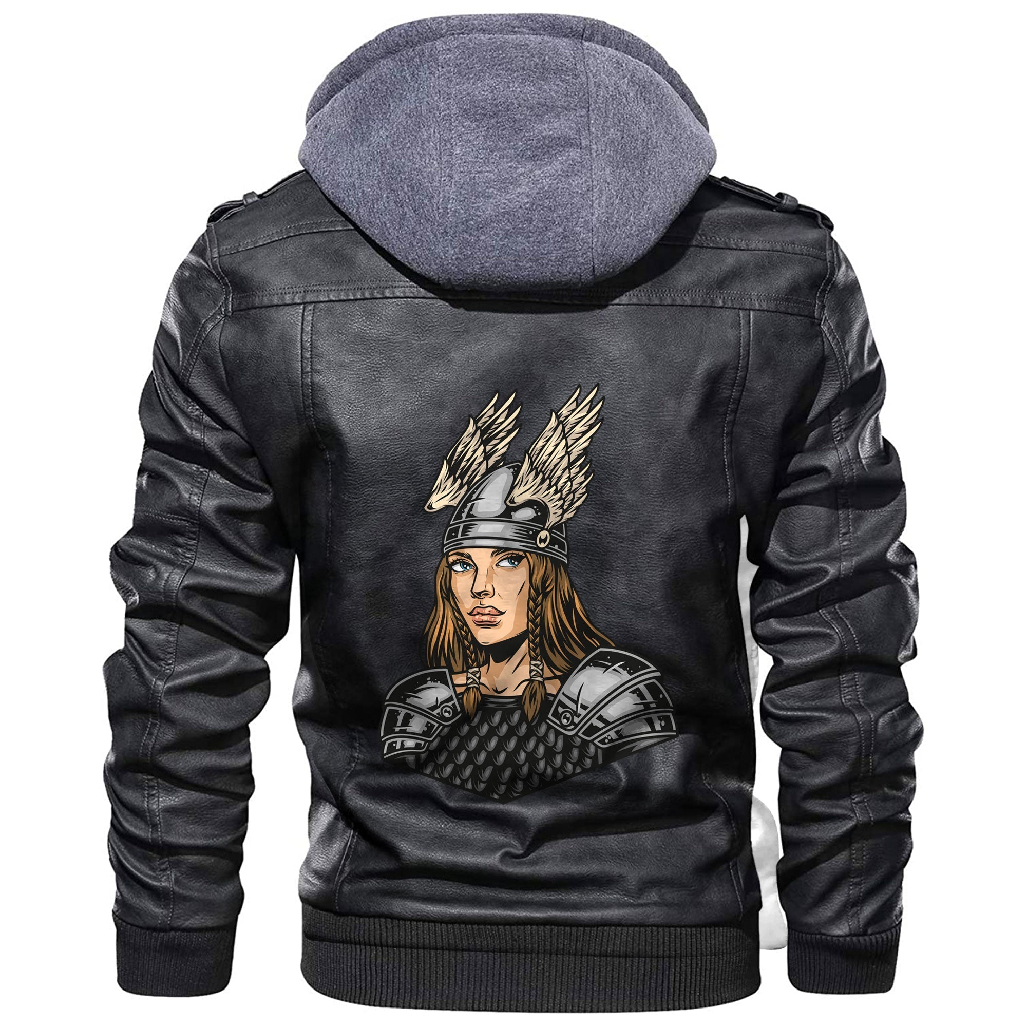 Viking Valkyrie In Metal Armor and Helmet Leather Jacket RLT12 - Wonder Print Shop