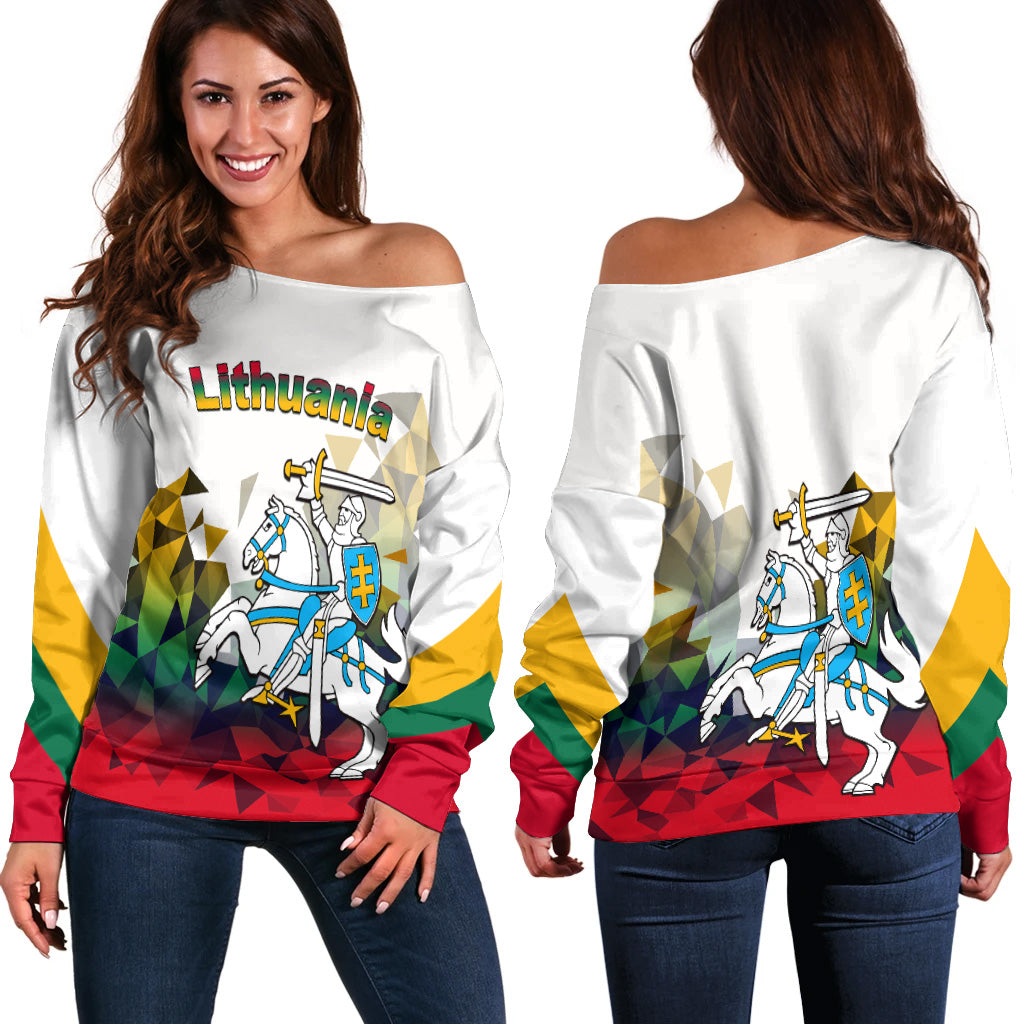 Lithuania Off Shoulder Sweater Polygonal Template Style LT6 - Wonder Print Shop