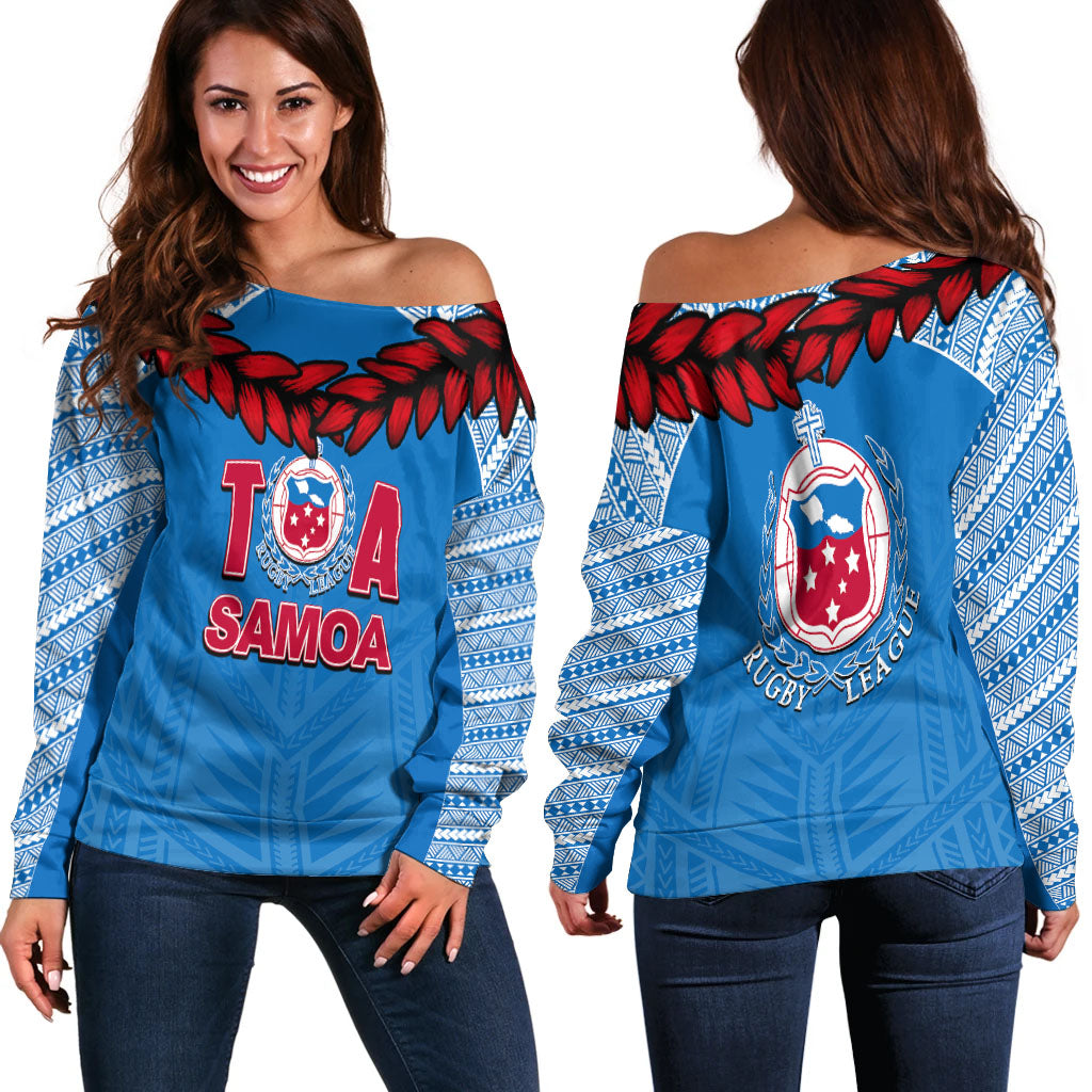 Toa Samoa Ula Fla Rugby Women Off Shoulder Sweater Blue Sky Jersey 2022 LT6 - Wonder Print Shop