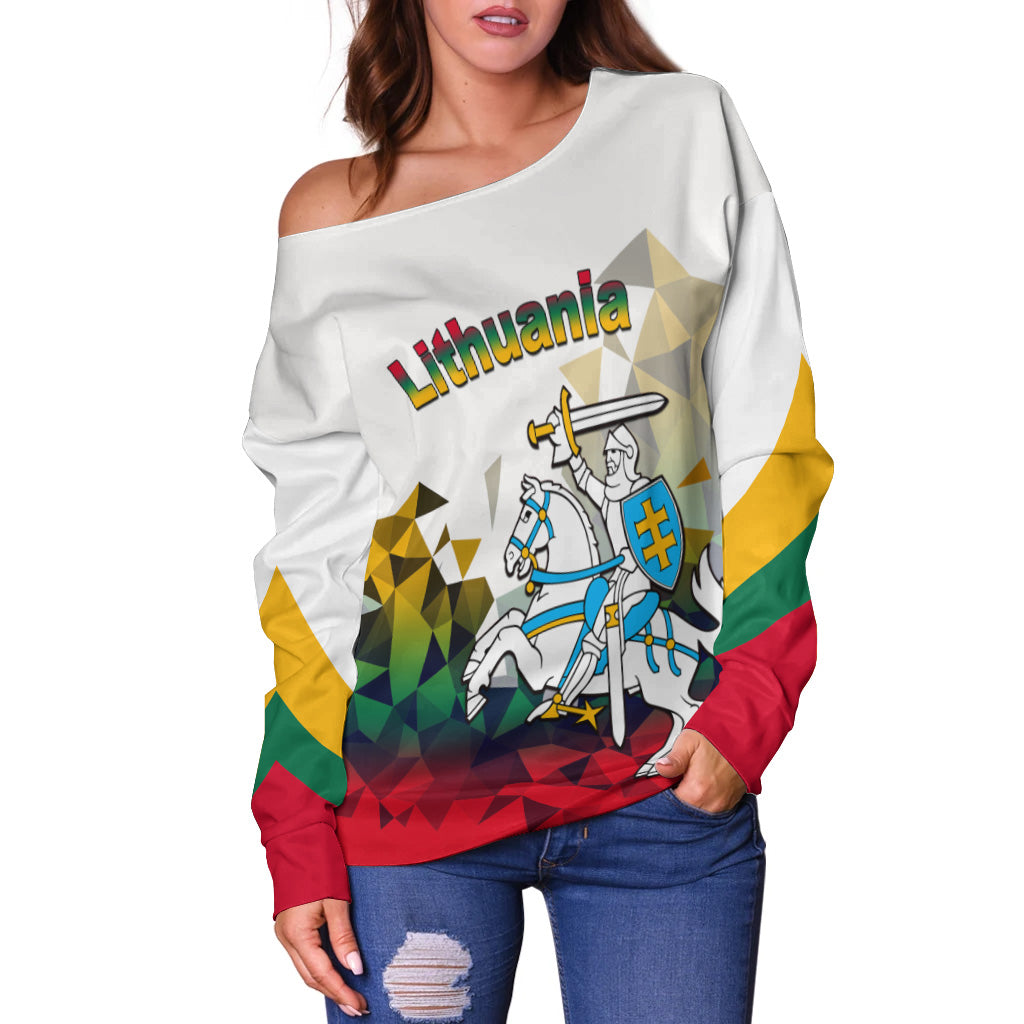 Lithuania Off Shoulder Sweater Polygonal Template Style LT6 - Wonder Print Shop