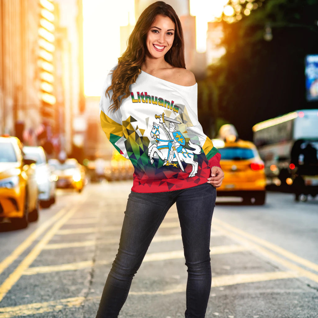 Lithuania Off Shoulder Sweater Polygonal Template Style LT6 - Wonder Print Shop