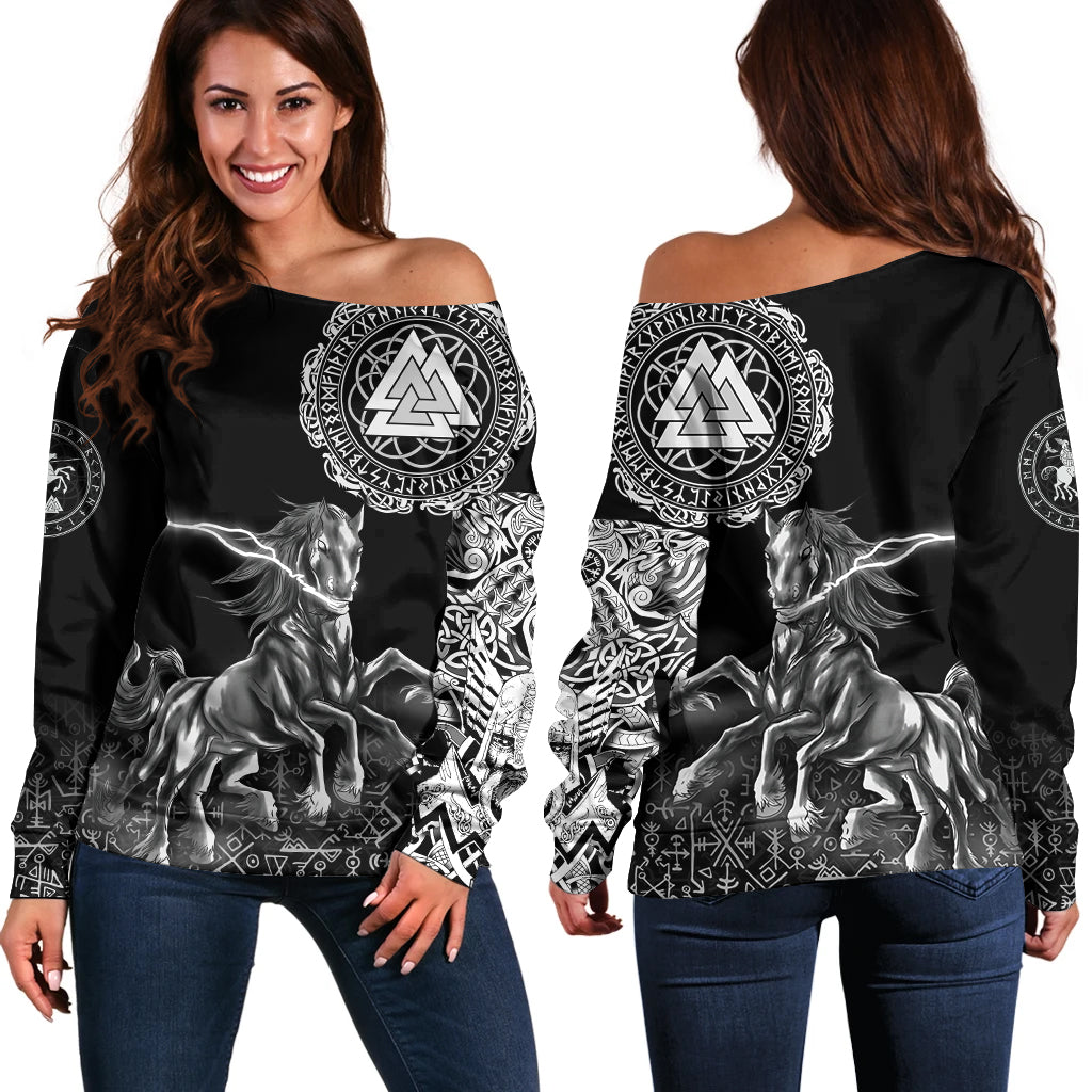 Viking Off Shoulder Sweater - Sleipnir Odin RLT12 - Wonder Print Shop