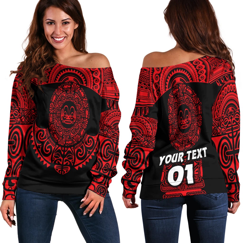(Custom Personalised) Marquesas Islands Women Off Shoulder Marquesan Tattoo Simplified Version Red LT8 - Wonder Print Shop