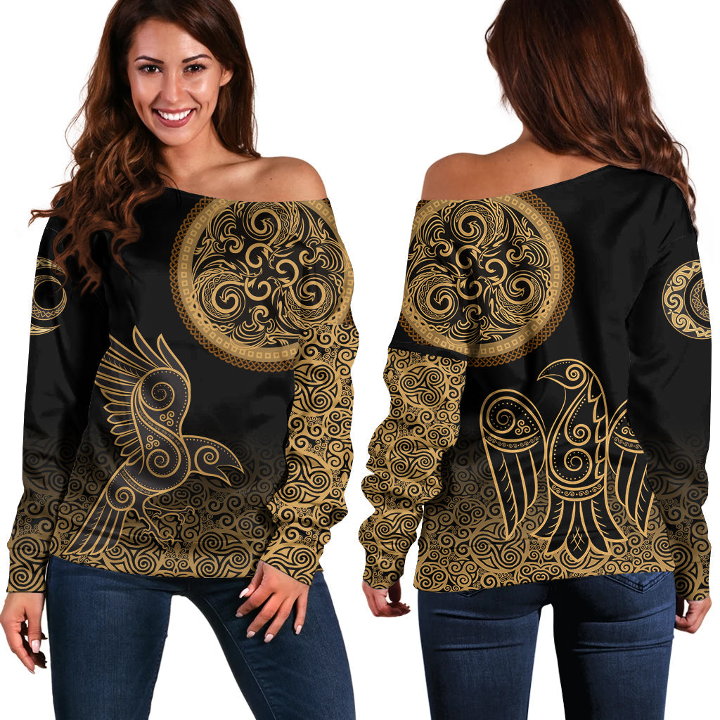 Viking Off Shoulder Sweater - Triskele Raven Celtic RLT12 - Wonder Print Shop