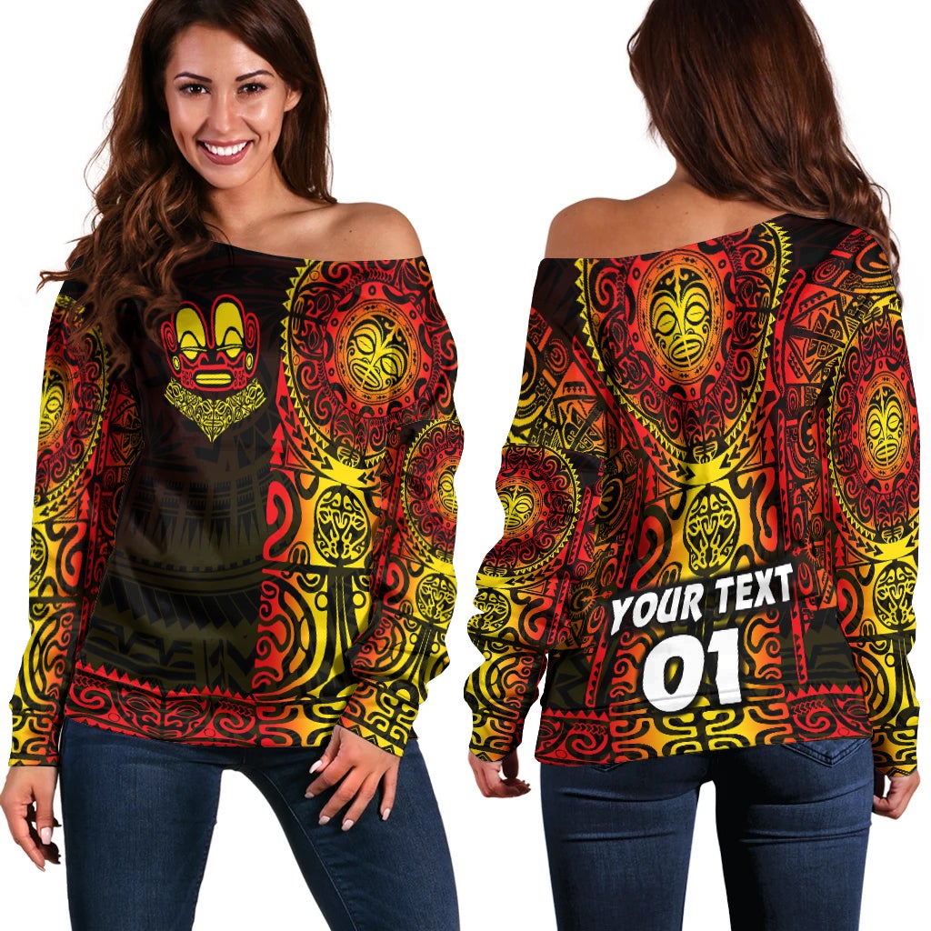 (Custom Personalised) Marquesas Islands Women Off Shoulder Marquesan Tattoo Unique Style Gradient Red LT8 - Wonder Print Shop