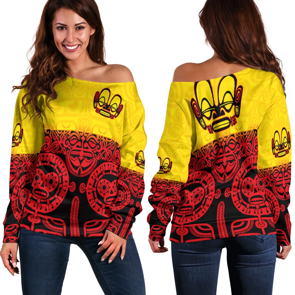 Marquesas Islands Women Off Shoulder Marquesan Tattoo Special Style Gradient Red LT8 - Wonder Print Shop
